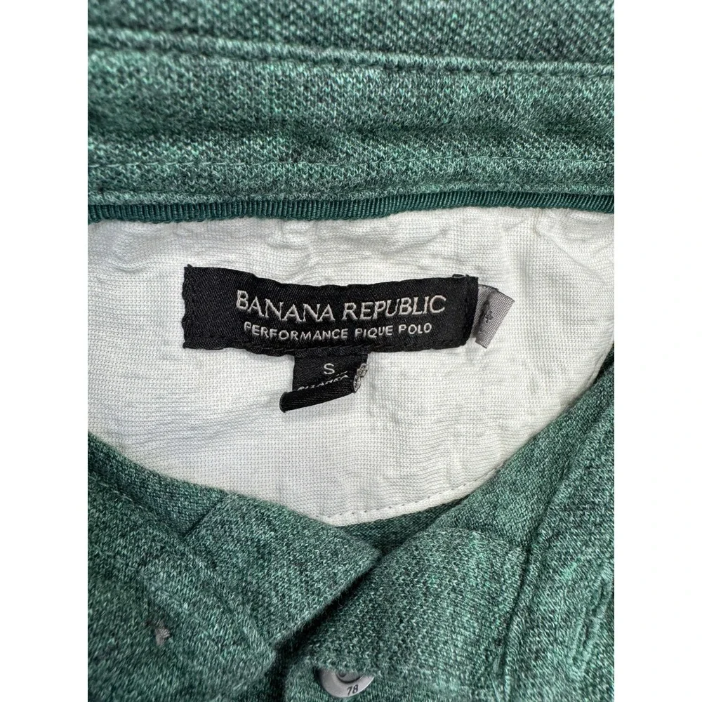 Banana Republic Performance Pique Polo Shirt Mens S Green Heathered Pocket